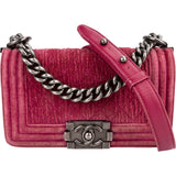 Chanel Quilted Velvet Small Boy Single Flap Crossbody Bag