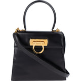 Salvatore Ferragamo Black Boxcalf Leather Gancini Top Handle Handbag