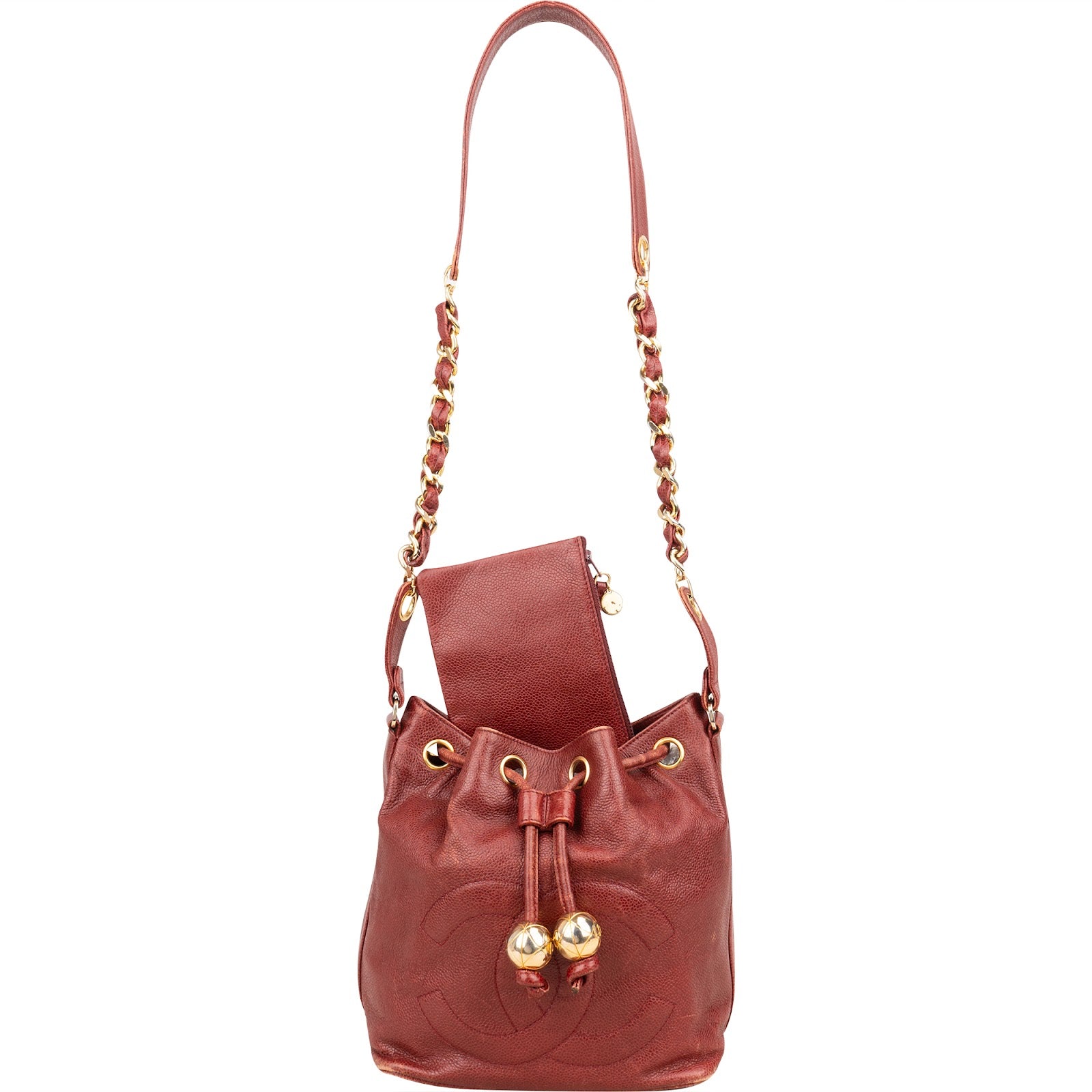 [🔄️B20 / F47] Chanel Caviar Leather CC Drawstring Bucket Crossbody Bag - vintageandkickz