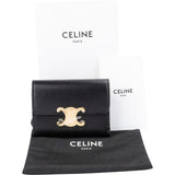Celine Black Leather Small Triomphe Clip Card Holder Wallet