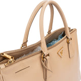Prada Beige Saffiano Leather Double Zip Galleria Handbag