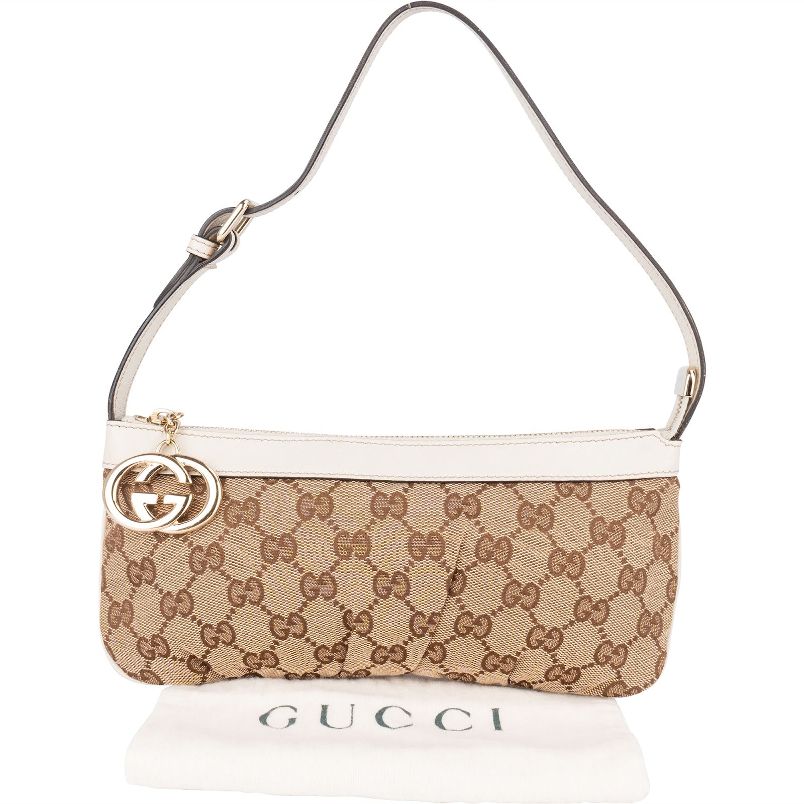Gucci Monogram GG Canvas Charm Pochette Shoulder Bag - vintageandkickz
