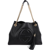 Gucci Black Leather Soho Chain Tote Crossbody Bag