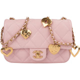 Chanel Quilted Lambskin Rectangular Heart Charms Single Flap Crossbody Bag