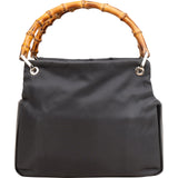 Gucci Black Leather Nylon Bamboo Top Handle Handbag
