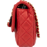 Chanel Quilted Lambskin Medium Charm Single Flap Shoulder Bag