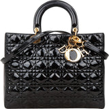 Christian Dior Quilted Patent Leather Lady Dior Handbag - vintageandkickz