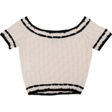 Chanel Ripped Cashmere Pointelle Off-Shoulder Knit Cropped T-Shirt (FR 34 / DE 32)