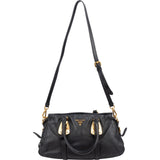 Prada Black Leather Buckle Tote Handbag