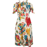 Gucci Multicolor Wool Floral Print Cold Shoulder Midi Dress (IT42)