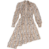 Louis Vuitton Asymetric Chain Print Silk Longsleeve Blouse Dress (34)