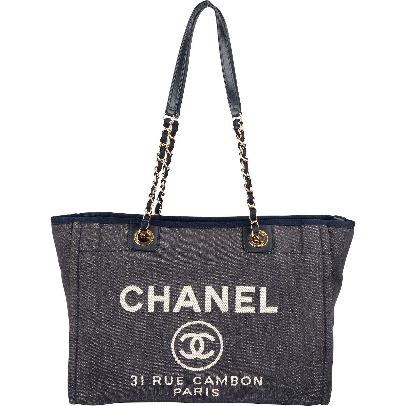 Chanel Denim Deauville Tote Shoulder Bag - vintageandkickz