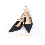 Christian Dior Black Leather Navy Fabric J'ADIOR Slingback Pumps (37)