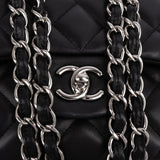 Chanel Quilted Lambskin Palladium Jumbo Double Flap Crossbody Bag