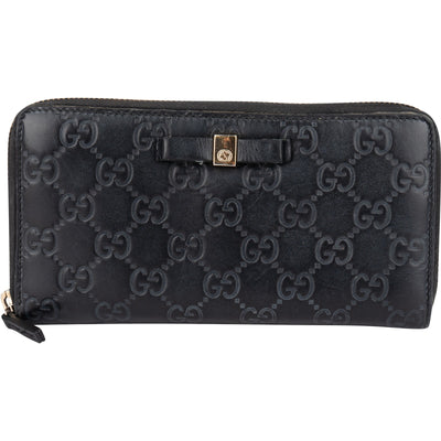 Gucci Guccissima Leather Bow Zip Around Wallet - vintageandkickz