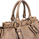 Miu Miu Taupe Vitello Leather Gathered Tote Drawstring Satchel Handbag