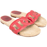 Hermès Red Leather Raffia Famosa Espadrille Sandals (37)