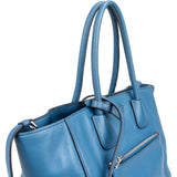 Prada Blue Vitello Daino Leather Shopping Luggage Handbag