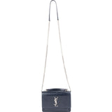 Saint Laurent Navy Exotic Croc-Embossed Sunset Top Handle Crossbody Bag