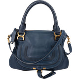 Chloé Blue Grained Leather Marcie Shoulder Bag