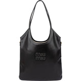 Miu Miu Smooth Leather Stitched Emblem Tote Shoulder Bag