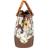 Gucci Floral Canvas Bamboo Handle Handbag