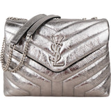 Yves Saint Laurent Metallic Crinkled Matelassé  Leather Loulou Crossbody Bag