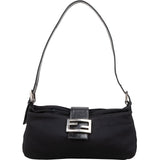 Fendi Black Cotton Baguette Buckle Shoulder Bag