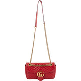 Gucci Red Quilted Leather Marmont GG Small Flap Crossbody Bag
