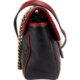 Gucci Black Matelassé Leather Red Edges GG Marmont Crossbody Bag
