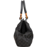 Gucci Black GG Monogram Bamboo Top Handle Frame Handbag