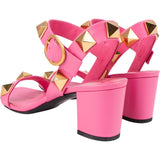 Valentino Pink Leather Roman Stud Block Heel Sandal Sandals (38)