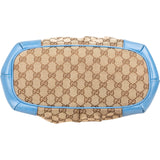 [🔄️B07 / F44] Gucci Blue Leather GG Canvas Sukey Medium Handbag - vintageandkickz