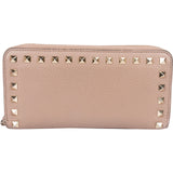 Valentino Grained Calfskin Rockstud Zip Around Wallet