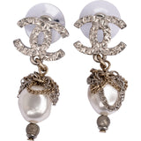 Chanel Textured CC Emblem 2018 Pearl Chain Drop Earrings