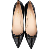 Prada Black Leather Snakeskin Embossed Bow Kitten Heels Pumps (38)