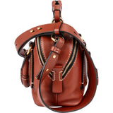Chloé Brown Pebbled Calfskin Woven Handle Daria Small Crossbody Handbag