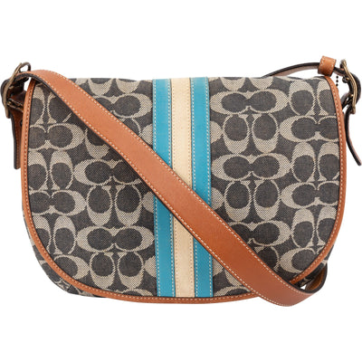 Coach Monogram Signature Stripe Saddle Crossbody Bag - vintageandkickz