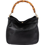 Gucci Black Leather Bamboo Top Handle Shoulder Bag