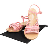 Chanel Pink Leather Woven Stitched Chain CC Strappy Sandals (37)