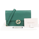 Gucci Pebbled Leather Interlocking GG Wallet on Chain Crossbody Bag