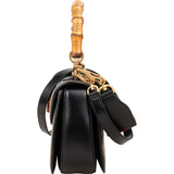 Gucci Black Leather Monogram Bamboo Top Handle 1947 Handbag