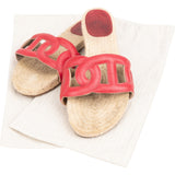 Hermès Red Leather Raffia Famosa Espadrille Sandals (37)