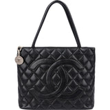 Chanel Quilted Caviar Leather Medallion Tote Handbag