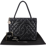 Chanel Quilted Caviar Leather Medallion Tote Handbag