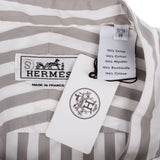 Hermès Striped Cotton Collar Half Close Longsleeve Blouse (FR39)