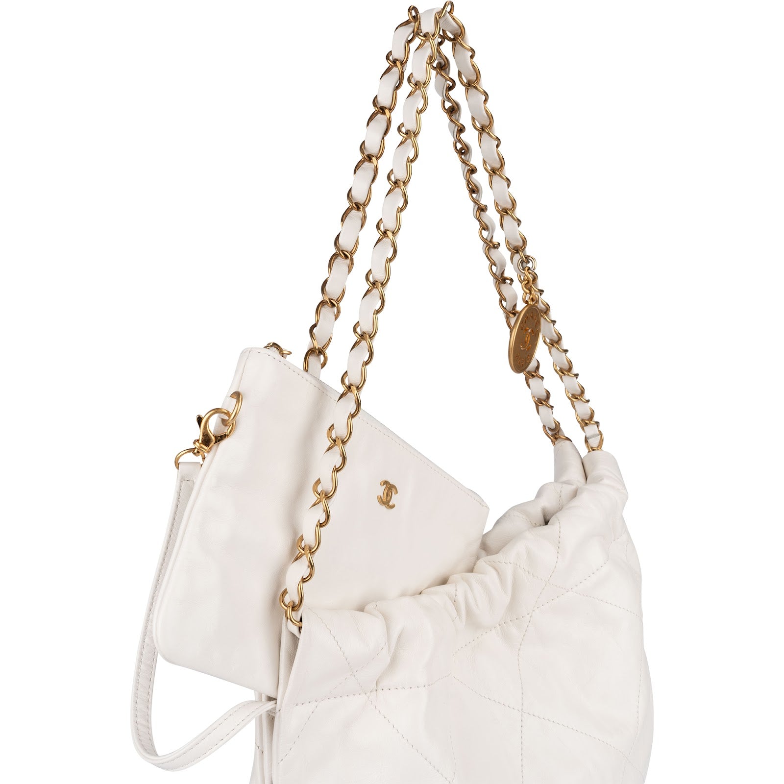 Chanel 22 White Quilted Lambskin Hobo Shoulder Bag - vintageandkickz