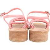 Chanel Pink Leather Woven Stitched Chain CC Strappy Sandals (37)