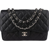 Chanel Quilted Caviar Leather Palladium Jumbo Singe Flap Crossbody Bag