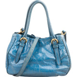 Miu Miu Blue Vitello Lux Leather Small Front Bow Handbag